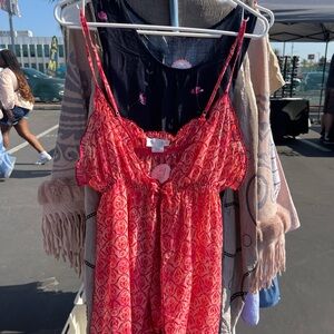 Red & Pink Patterned Babydoll Dress/Tank Top